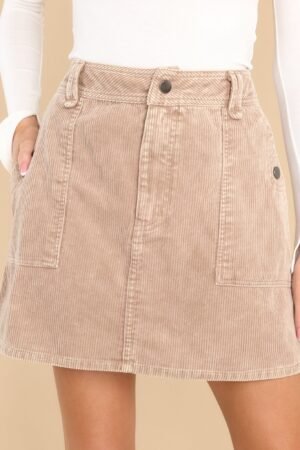 Bold Allure Tan Corduroy Skirt