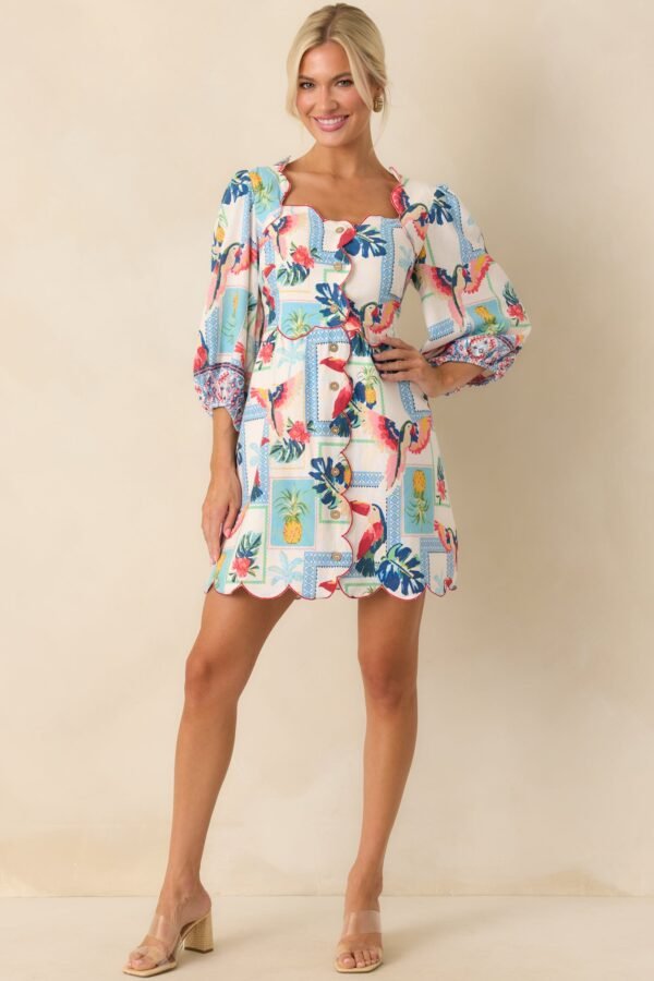 Away From The Noise Ivory Multi Patchwork Print Mini Dress