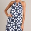 Botanical Breeze Navy Floral Embroidered Mini Dress