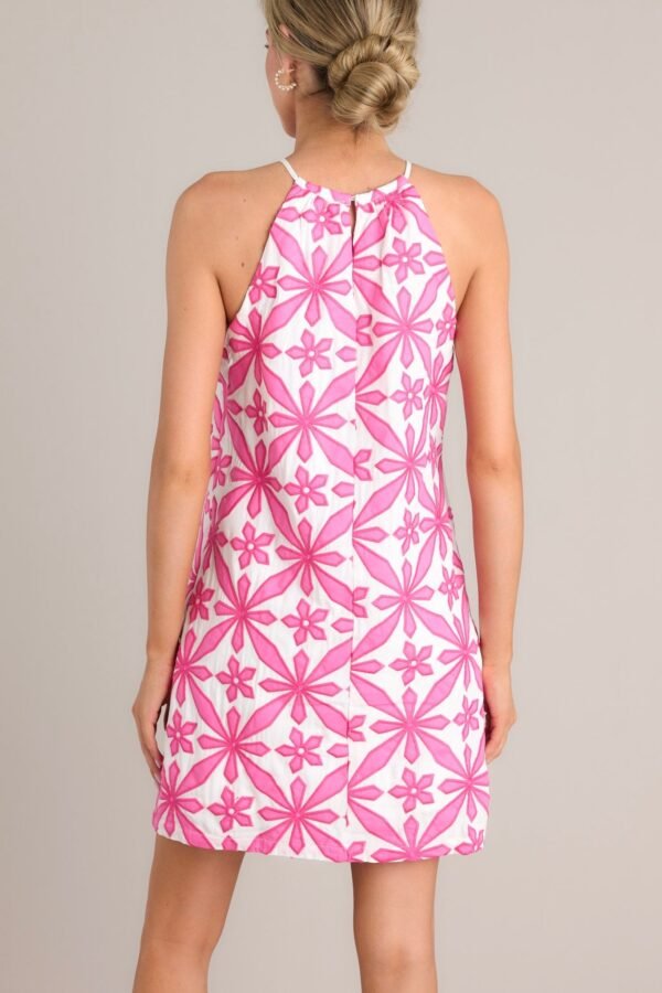 Botanical Breeze Pink Floral Embroidered Mini Dress