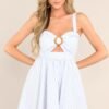 Breezy Days Light Blue Stripe Cutout Mini Dress