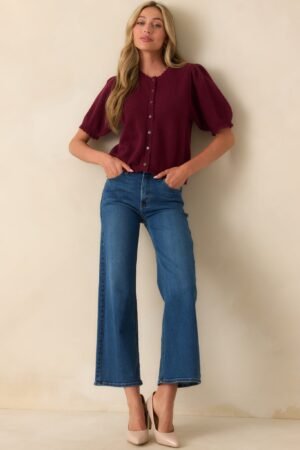 Caught Up In The Moment Wine Knit Short Sleeve Cardigan