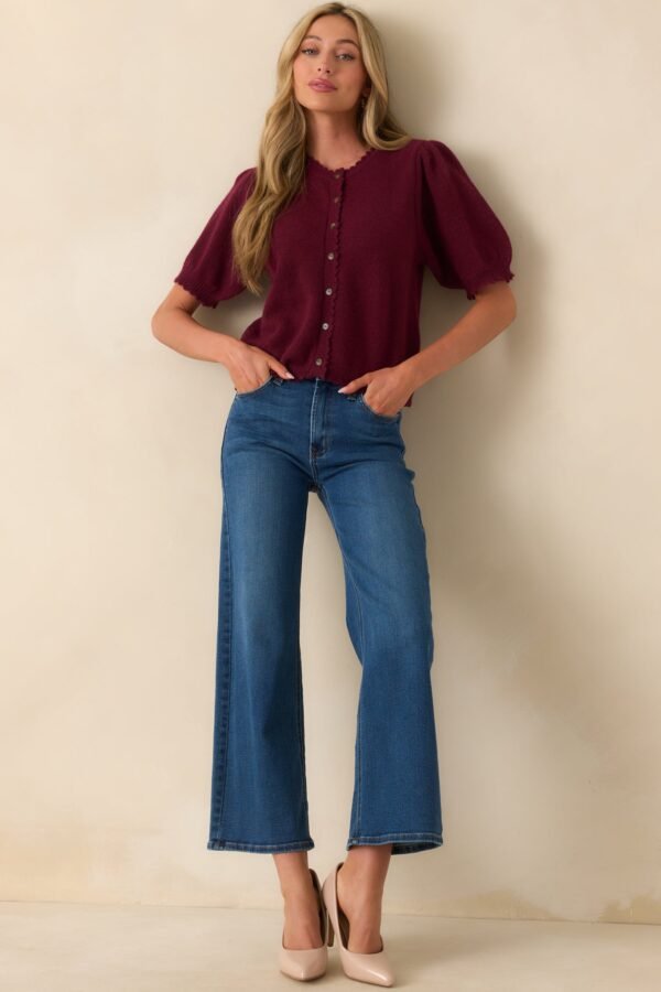 Caught Up In The Moment Wine Knit Short Sleeve Cardigan