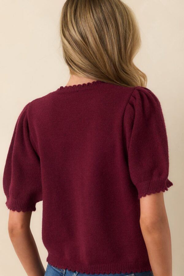 Caught Up In The Moment Wine Knit Short Sleeve Cardigan