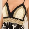 By The Sea Black Tropical Print Crochet Maxi Dress