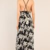 By The Sea Black Tropical Print Crochet Maxi Dress