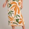 Cabana Chic Beige Tropical Print Midi Wrap Skirt