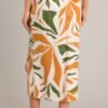 Cabana Chic Beige Tropical Print Midi Wrap Skirt
