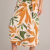 Cabana Chic Beige Tropical Print Midi Wrap Skirt
