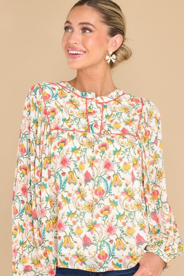 Can't Talk Right Now Ivory Floral Print Top