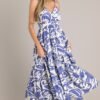Caribbean Dream Blue Tropical Print Maxi Dress