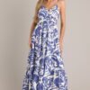 Caribbean Dream Blue Tropical Print Maxi Dress