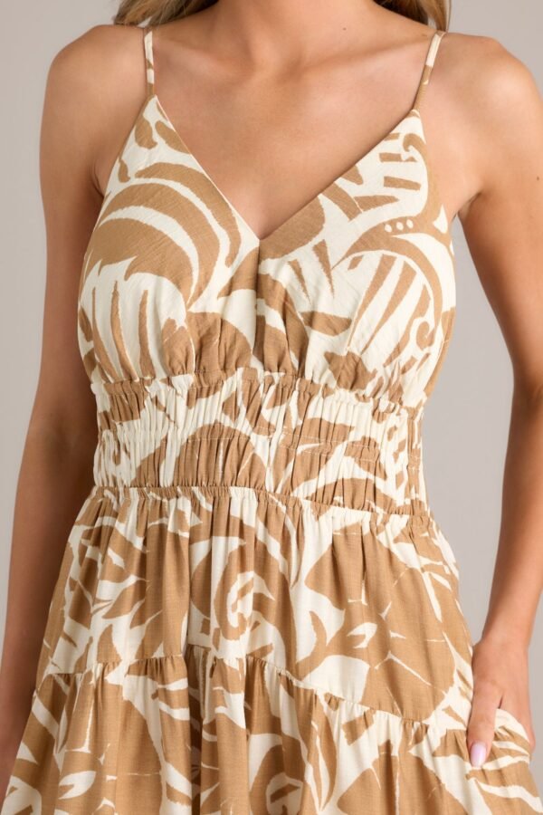 Caribbean Dream Tan Tropical Print Maxi Dress