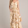 Caribbean Dream Tan Tropical Print Maxi Dress