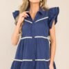 Celebrate Life Navy Tiered Button Front Mini Dress