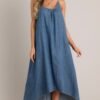 Celestial Swing Denim Asymmetrical High Low Dress