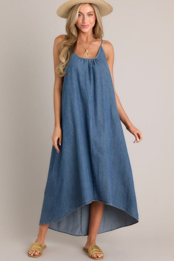 Celestial Swing Denim Asymmetrical High Low Dress