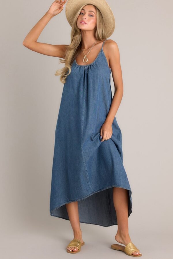Celestial Swing Denim Asymmetrical High Low Dress