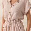 Big Moment Tan Stripe Cotton Collared Romper