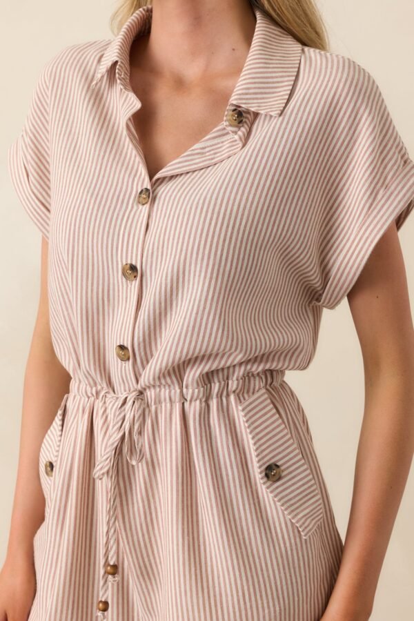 Big Moment Tan Stripe Cotton Collared Romper