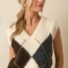 At The Right Time Ivory Argyle V-Neck Sweater Vest