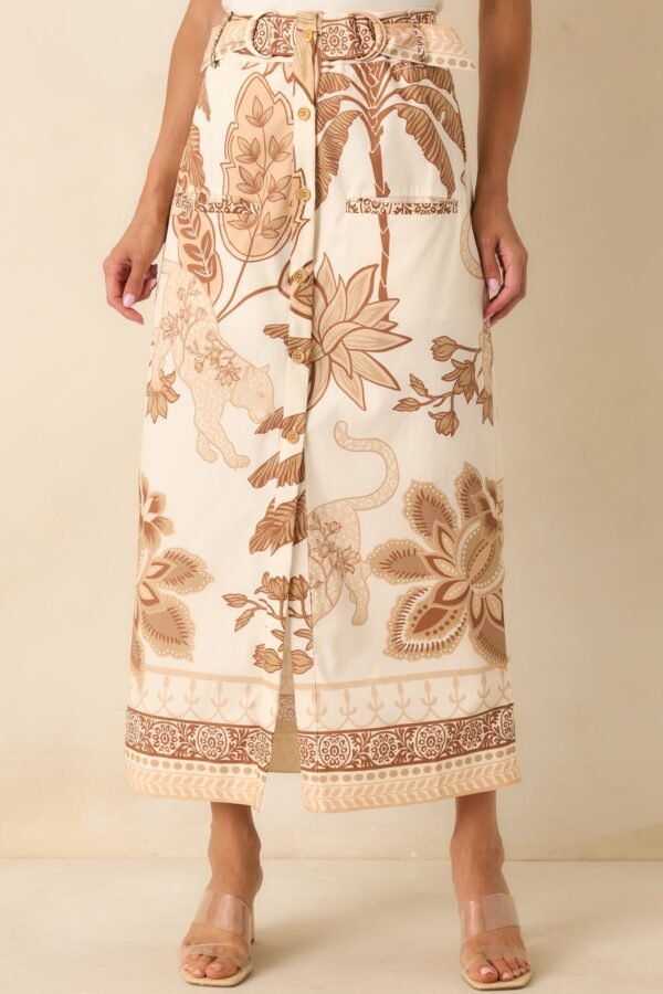 Aylaya Beige Multi Print Cotton Cairo Maxi Skirt