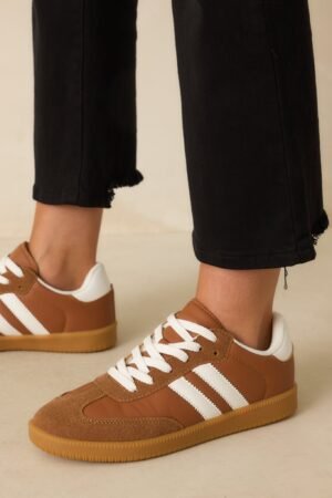 Bring The Good Vibes Caramel Brown Faux Leather Lace-Up Sneakers