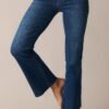 Back And Forth Dark Wash Mid Rise Cropped Flare Jeans