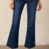 Back And Forth Dark Wash Mid Rise Cropped Flare Jeans