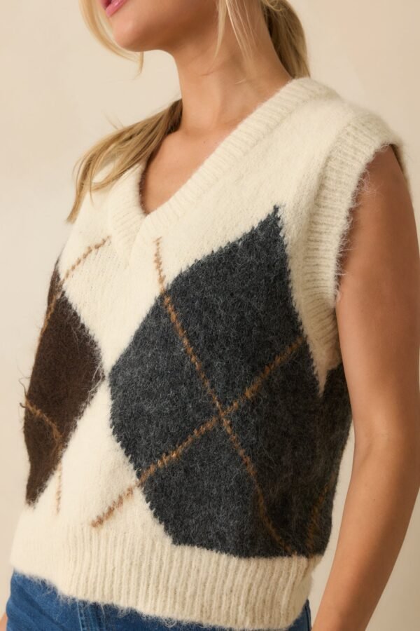 At The Right Time Ivory Argyle V-Neck Sweater Vest