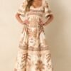 Aylaya Beige Multi Print Cotton Lisbon Maxi Dress
