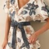 Aylaya Ivory Multi Floral Print Linen Blend Sorrento Maxi Dress