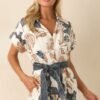 Aylaya Ivory Multi Floral Print Linen Blend Monaco Romper