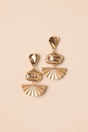 Can't Help But Smile Gold Geometric Textured Drop Earrings