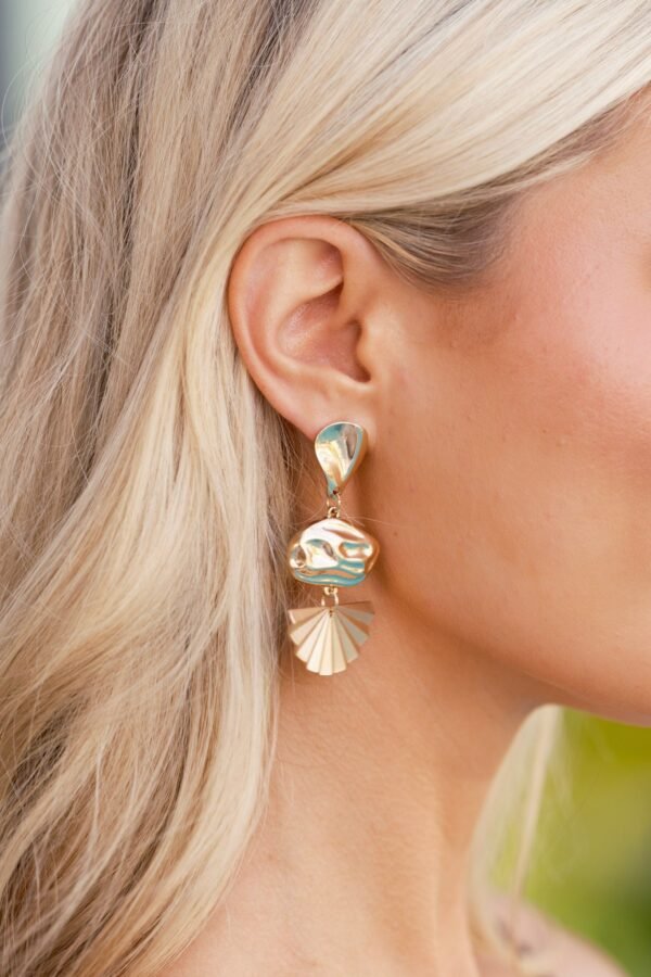 Can't Help But Smile Gold Geometric Textured Drop Earrings