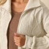 Better Believe It Ivory Cable Knit Zip Front Sweater Jacket