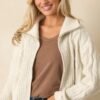 Better Believe It Ivory Cable Knit Zip Front Sweater Jacket