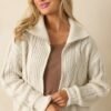 Better Believe It Ivory Cable Knit Zip Front Sweater Jacket