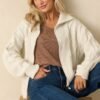 Better Believe It Ivory Cable Knit Zip Front Sweater Jacket