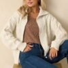 Better Believe It Ivory Cable Knit Zip Front Sweater Jacket