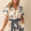 Aylaya Ivory Multi Floral Print Linen Blend Monaco Romper