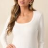 Back To The Basics Ivory Scoop Neck Long Sleeve Top