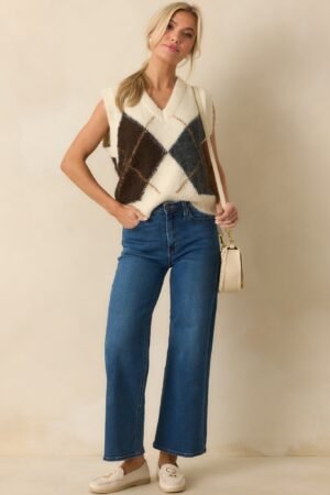 At The Right Time Ivory Argyle V-Neck Sweater Vest