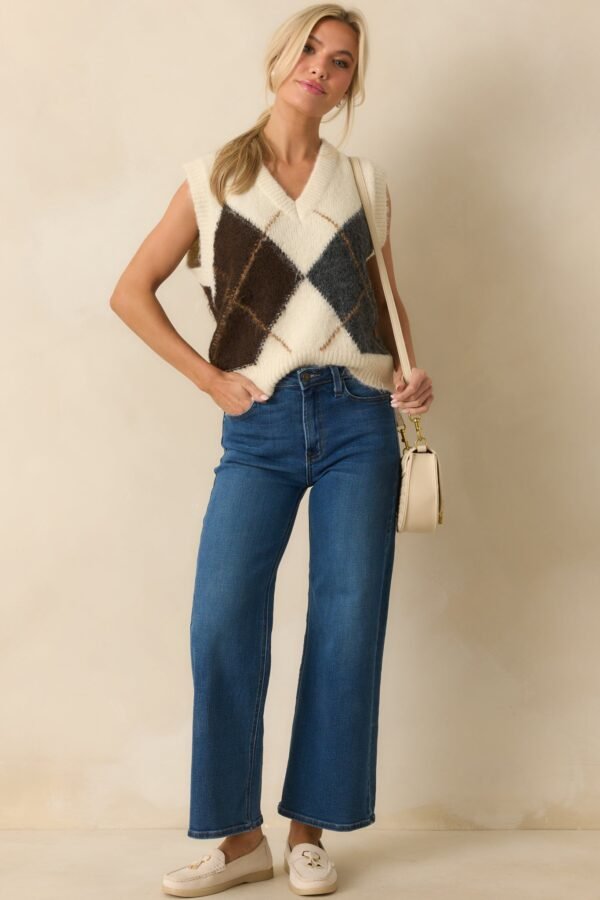 At The Right Time Ivory Argyle V-Neck Sweater Vest