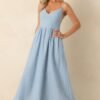 Aylaya Light Blue Stripe Linen Singapore Maxi Dress