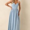 Aylaya Light Blue Stripe Linen Singapore Maxi Dress