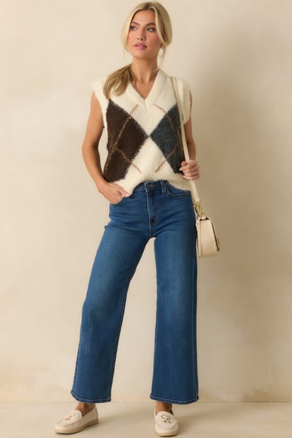 At The Right Time Ivory Argyle V-Neck Sweater Vest