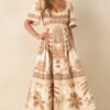 Aylaya Beige Multi Print Cotton Lisbon Maxi Dress
