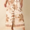 Aylaya Beige Multi Print Cotton Cairo Maxi Skirt