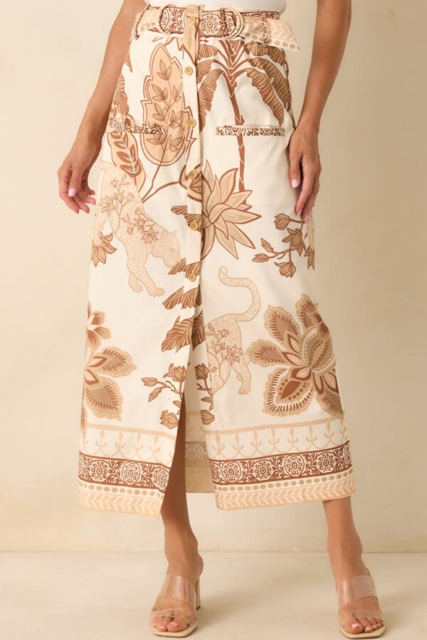 Aylaya Beige Multi Print Cotton Cairo Maxi Skirt